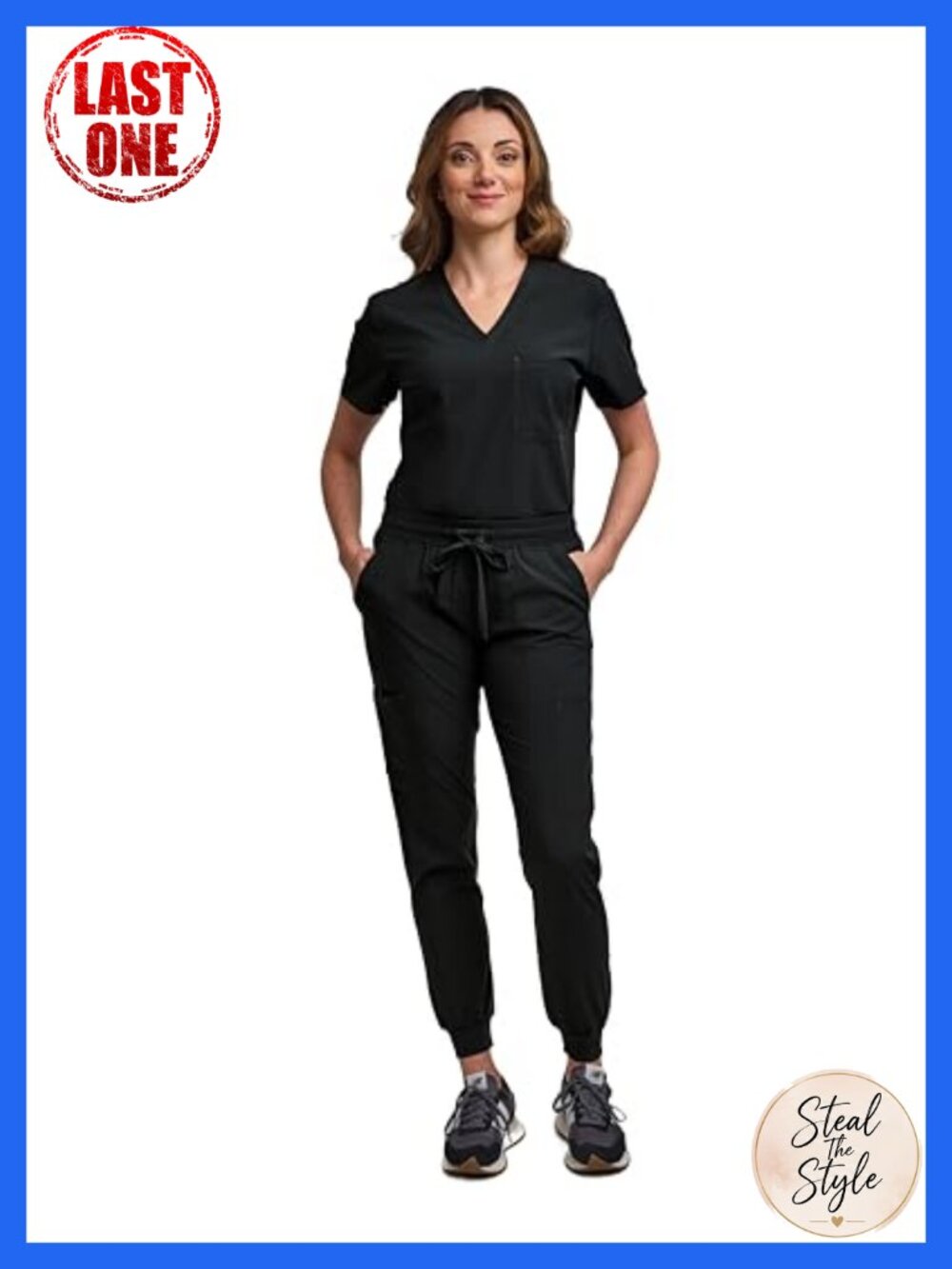 Women's Scrub Set Jogger Pant V-Neck Top Medical Uniform